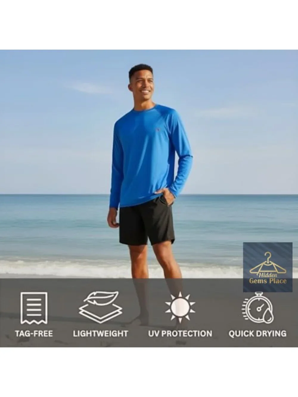 Men's UPF 50+ Long Sleeve Rash Guard Swim Shirt Quick Dry